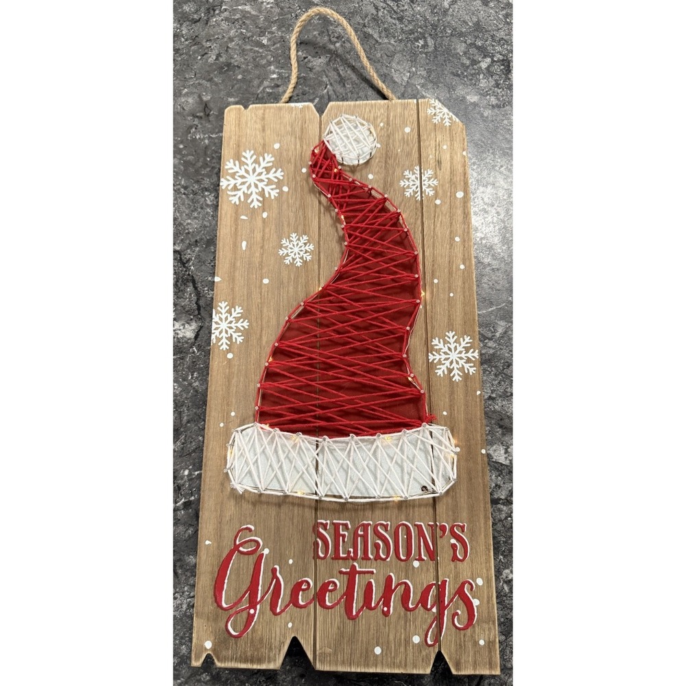 Christmas String Art Light Up Santa‎ Hat Seasons Greetings WORKS